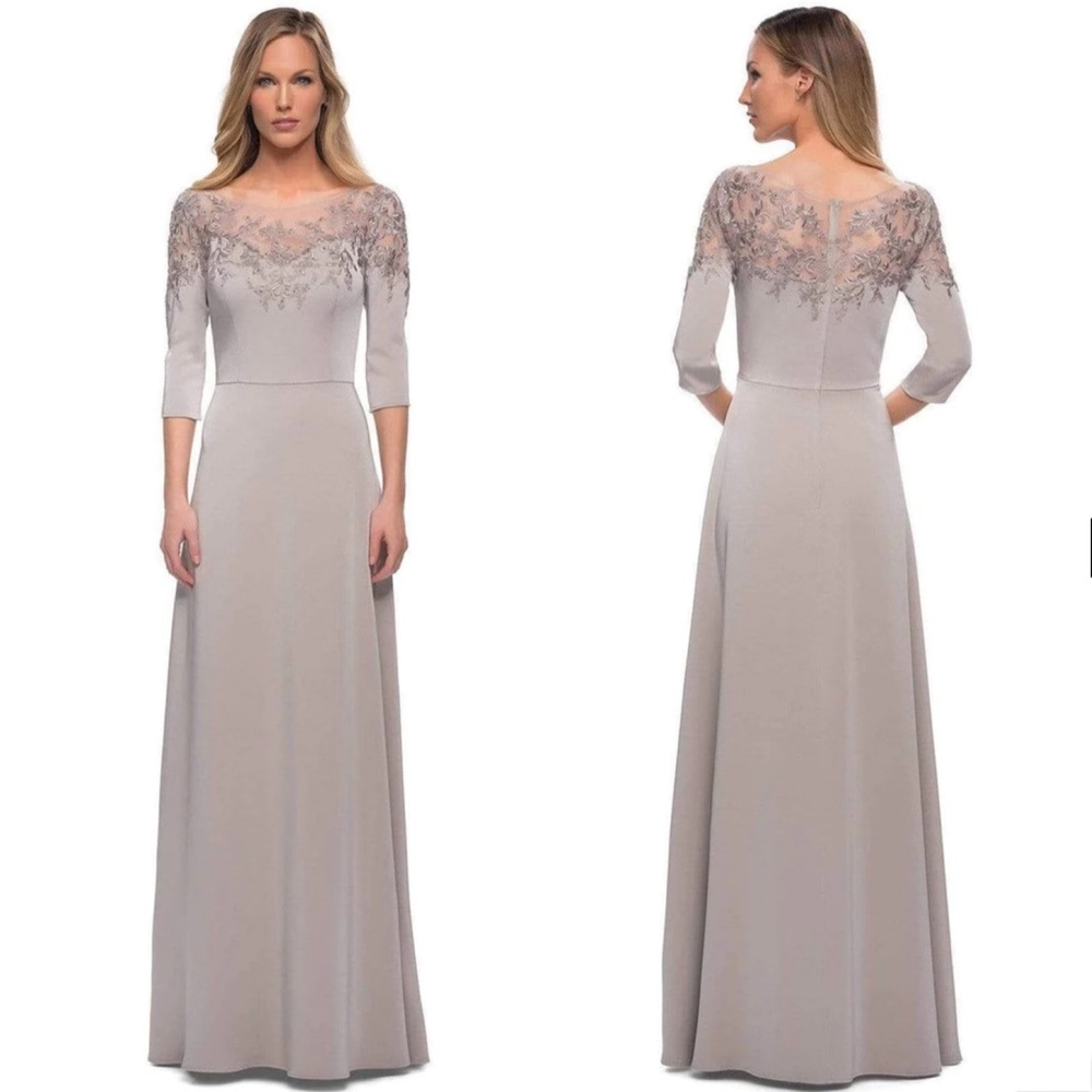 La Femme Embroidered Illusion Neck Gown Maxi Dress 29227 in Size 12 NWT